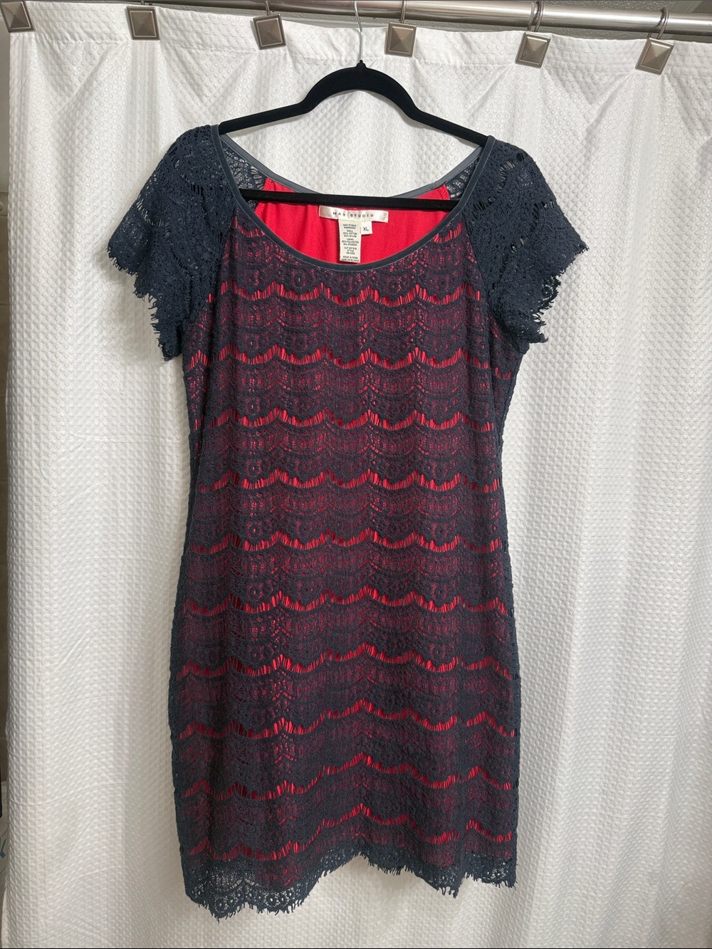 Max Studio Navy Lace Mini Dress with Red Lining